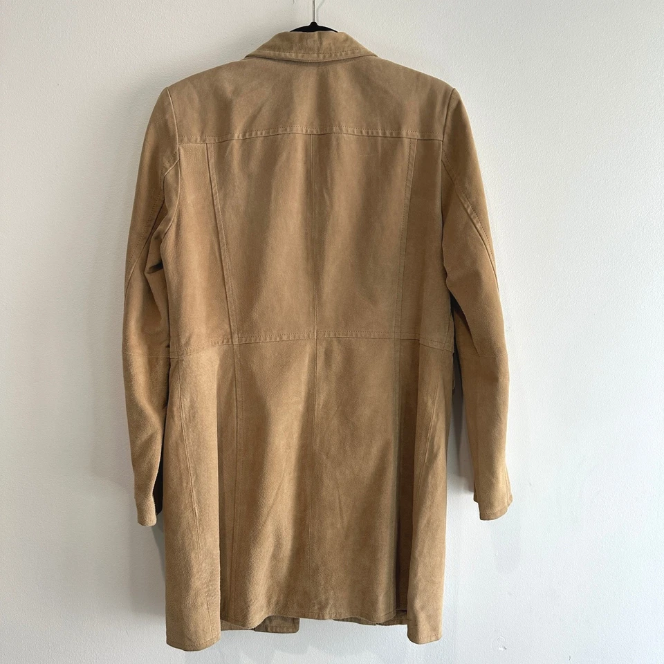 Винтажный стиль и Co женщин желтовато-коричневый кожаный замши Тренч куртка размер M классический - Изображение 2 из 4