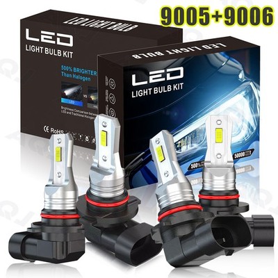 For Honda Accord 1990-2012 LED Headlight Bulbs 4pcs High/Low Beam 9005 9006 Kit