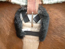 JMS BLACK Pair Genuine Sheepskin Horse Girth CINCH RING Covers Billet Buckle Pad