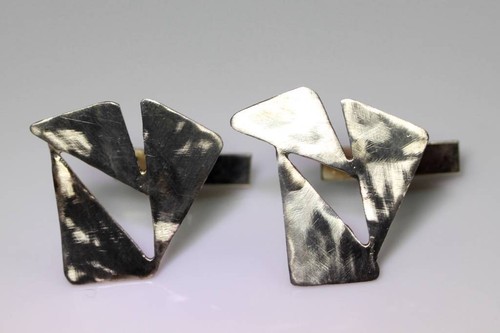 Sterling Silver Modernist Abstract Brushed Finish Cufflinks 1” - 6484 - Picture 2 of 6