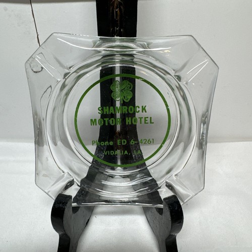 Vintage Shamrock Motor Hotel Ashtray Vidalia Louisiana 1950’s Shamrock Hotel WOW - Picture 2 of 6