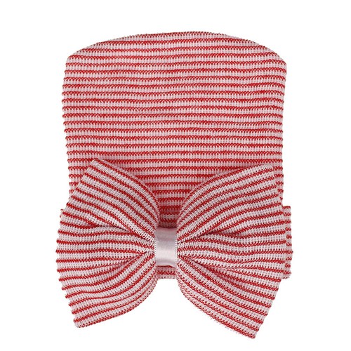 Newborn Baby Girl Infant Striped Soft Hat with Bow Cap Hospital Beanie Headband. - Picture 20 of 28