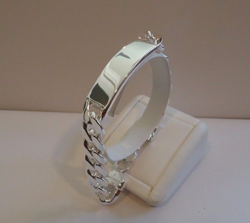 PULSERA CABALLERO PLATA ESTERLINA 925 ESLABÓN CUBANO ID/9"" LARGO/HECHA EN ITALIA - Imagen 3 de 8