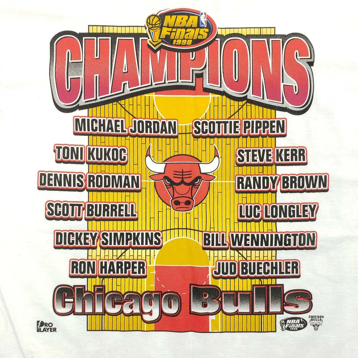 1998 NBA チャンピオン記念 シカゴ・ブルズ カリカチュアTシャツ 1998 NBA チャンピオン記念 シカゴ・ブルズ カリカチュアTシャツ