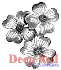 Deep Red Stamps Dogwood Flowers Rubber Cling Stamp