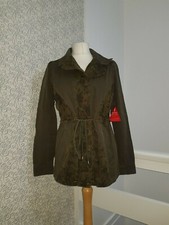 Ladies Khaki Green Parka Coat Jacket Printed Size 8 Drawstring Waist