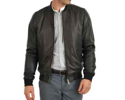 Mens Leather Jacket Real Lambskin Leather Zip Front Elevated Motorcycle Jacket