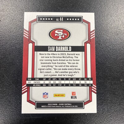 22-23 PANINI SAM GREENWOOD 直筆サインカード 44シリ 2023 Panini Score #44 Sam Darnold San Francisco 49ers Football