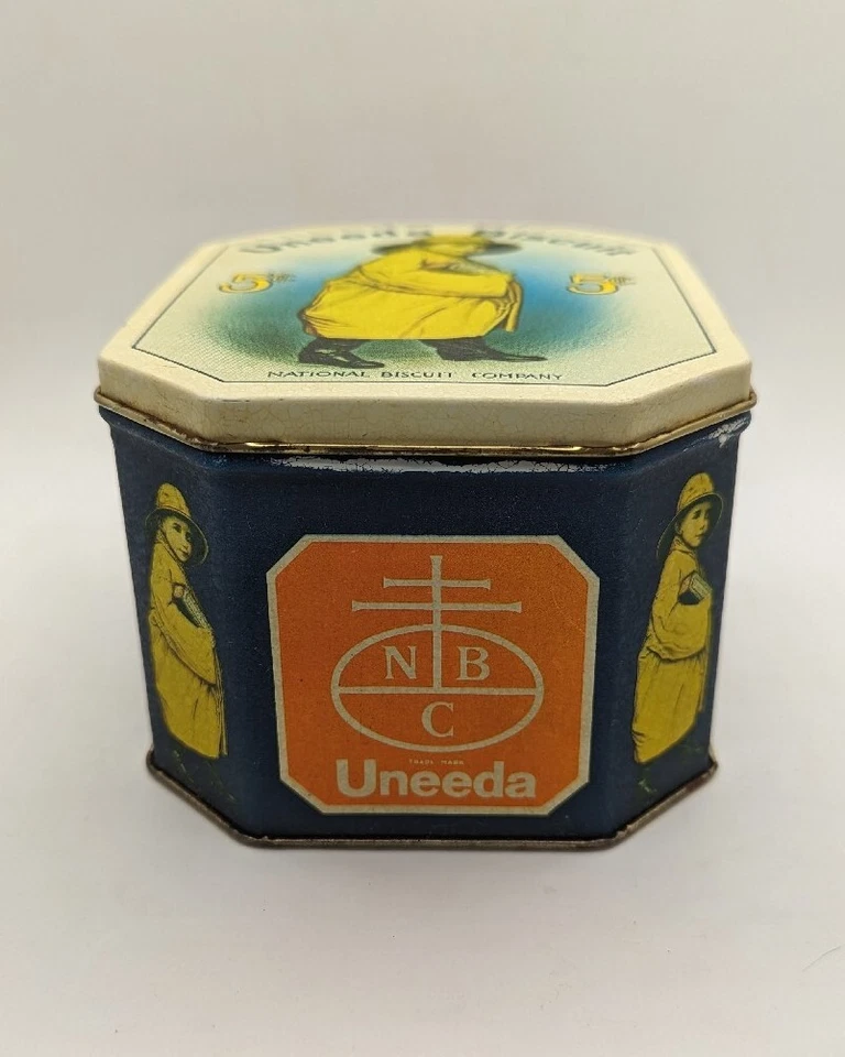 Vintage Nabisco Uneeda Biscuit Tin Box Child Raincoat Bristol Ware - Image 3 of 4