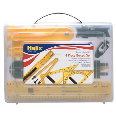 Helix - Magnetic Classroom Whiteboard Geometry 4 Piece Set - Compass - 2 Tria...