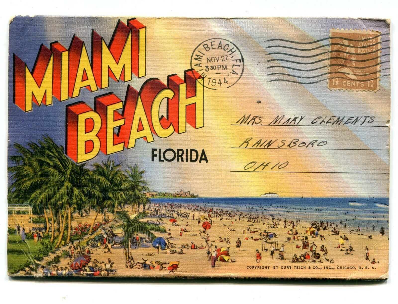 Set Of Vintage Stationery w/ Miami Beach Color Postcard Graphics