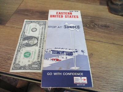 1968 Sunoco Road Map Eastern United States GAS SERVICE STATION SUN OIL CO
