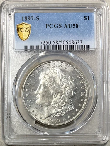 1897-S AU58 Morgan Silver Dollar Blast White Amazing LUSTER and Strike