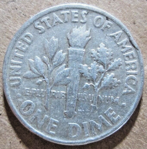 1961-P ROOSEVELT 90% SILVER, REVERSE LAMINATION ERROR, XF CONDITION, CIRCULATED - Picture 2 of 3