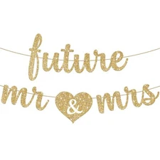 KatchOn, Gold Glitter Future Mr & Mrs Banner - 10 Feet, Pre-Strung, No DIY | ...