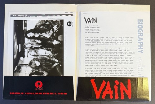 VAIN No Respect ORIGINAL 1989 PRESS KIT w/Photo+Folder Glam Metal Island RARE - Picture 5 of 6
