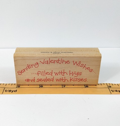 90s Valentine Hugs & Kisses Text Rubber Stamp 1305F - Vintage Penny Black - Picture 2 of 5