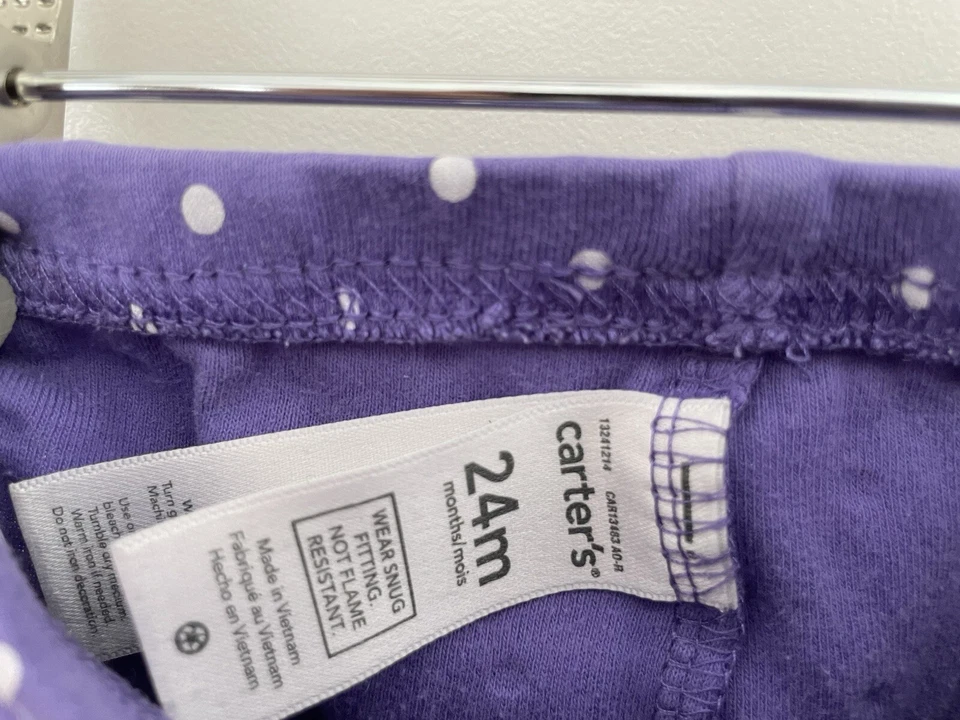 Pantalones de pijama Carter's Baby Girl pequeños blancos a lunares 100 % algodón púrpura 24M Foto 2 de 4