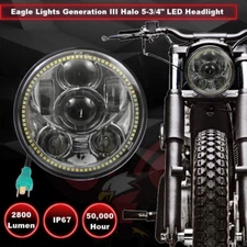 Eagle Lights 5 3/4" Harley LED Headlight Chrome w White LED Halo Sportster Dyna