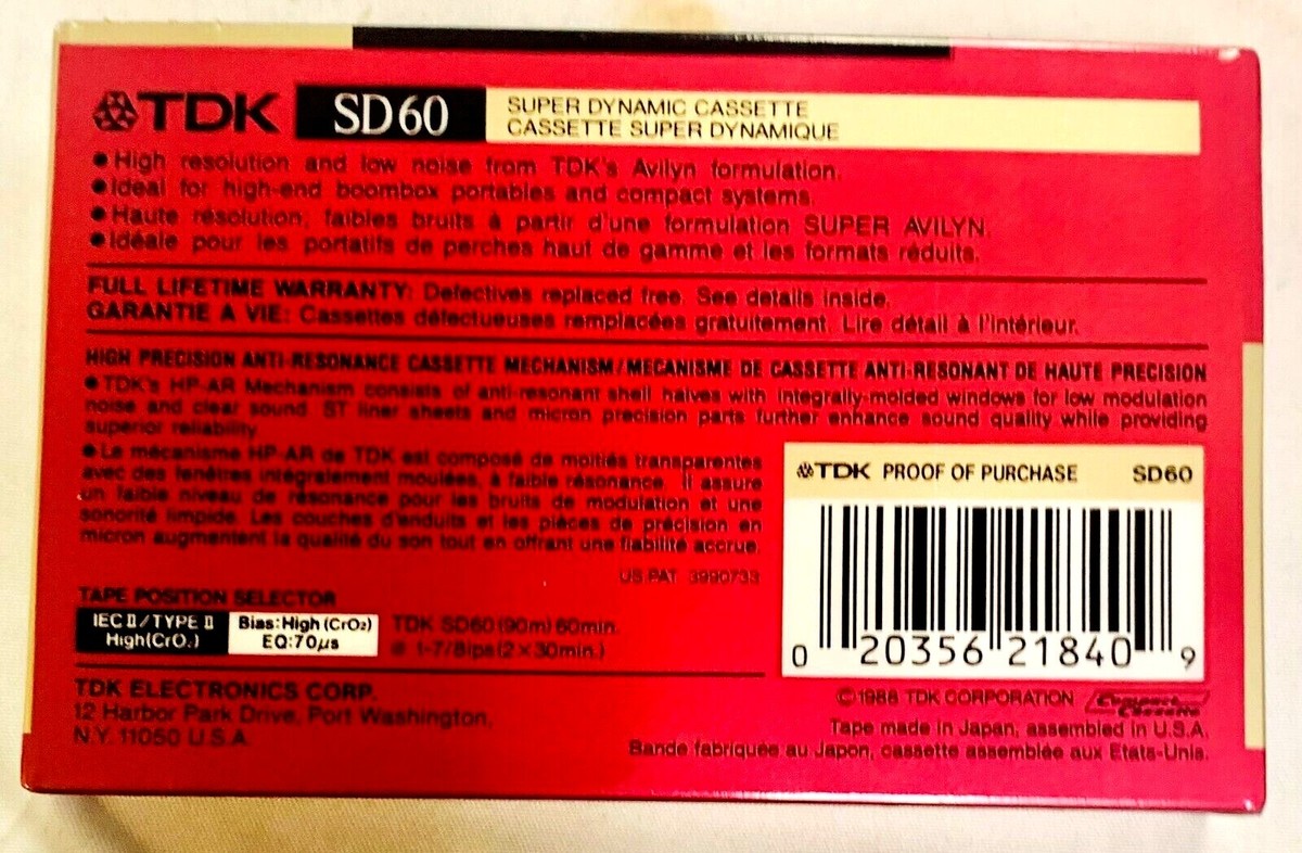 TDK SD 60 TYPE II Blank Audio Cassette Tape - 1988 NEW Sealed