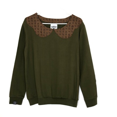 Drop Dead Sweatshirt Monogram Peter Pan Collar Women s Large Elbow Patch
