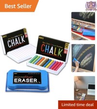 Bold Dustless Chalks 12 White  12 Colors with Eraser - Clean Erasing