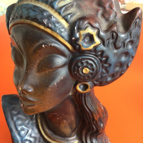 Vintage Retro 50s Chalkware Resin Tretchikoff Oriental Lady Lamp Woman Head Bust - Picture 17 of 24