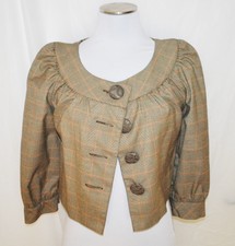 Kenzie Brown Plaid Baby Doll Brunch Swing Waist Layering Jacket Coat Blouse 6