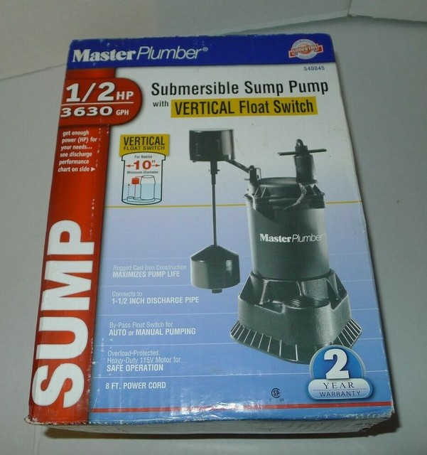 Master Plumber 176952 Sump Pump Zinc & Plastic Construction .5hp Motor