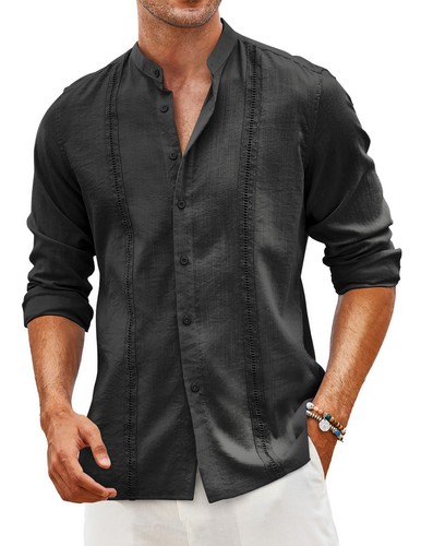 Men's Linen Shirts Long Sleeve Casual Button Down Shirts for Men Summer Beach...