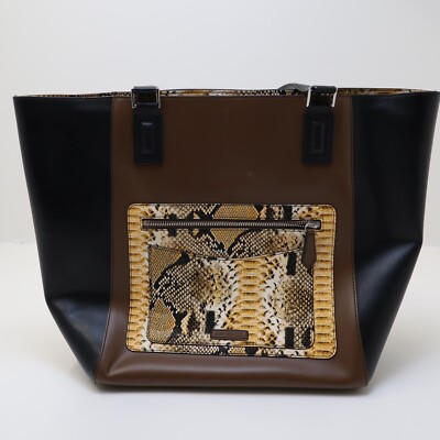 Vera Bradley Python Bowler Satchel Chocolate Faux Leather Brown Animal Print