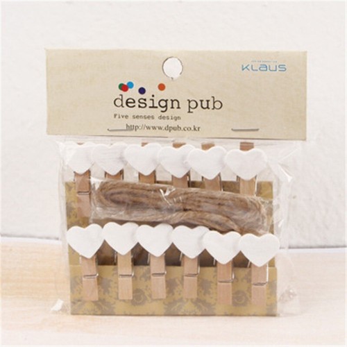 Small wooden clips Photo Frame Heart 12pcs Set Mini Pegs & String Hanging - Picture 4 of 24