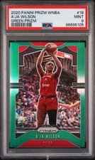 2020 #18 A'Ja Wilson Panini 1st Prizm WNBA Basketball Green Prizm PSA 9 Pop 1