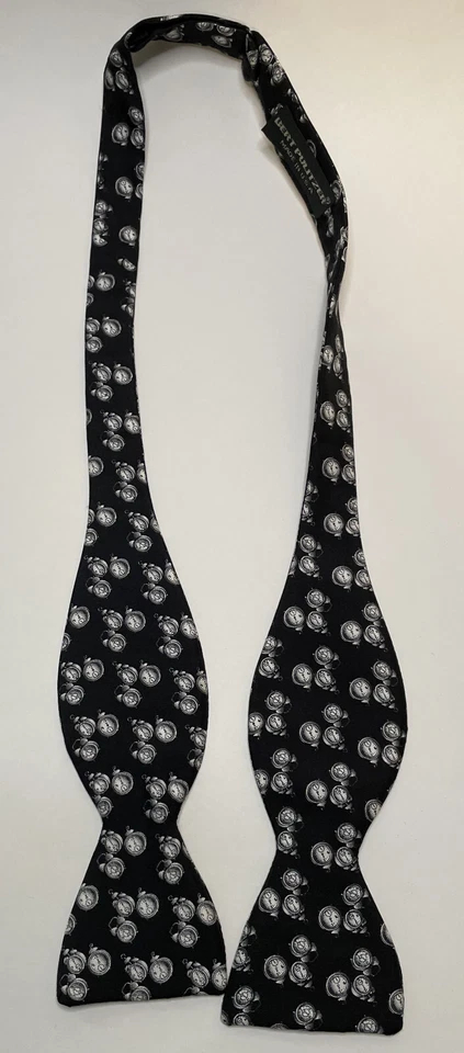 Винтажный Bert Pulitzer ADJ шелк галстук-бабочка черный белый часы будильник - Изображение 2 из 4