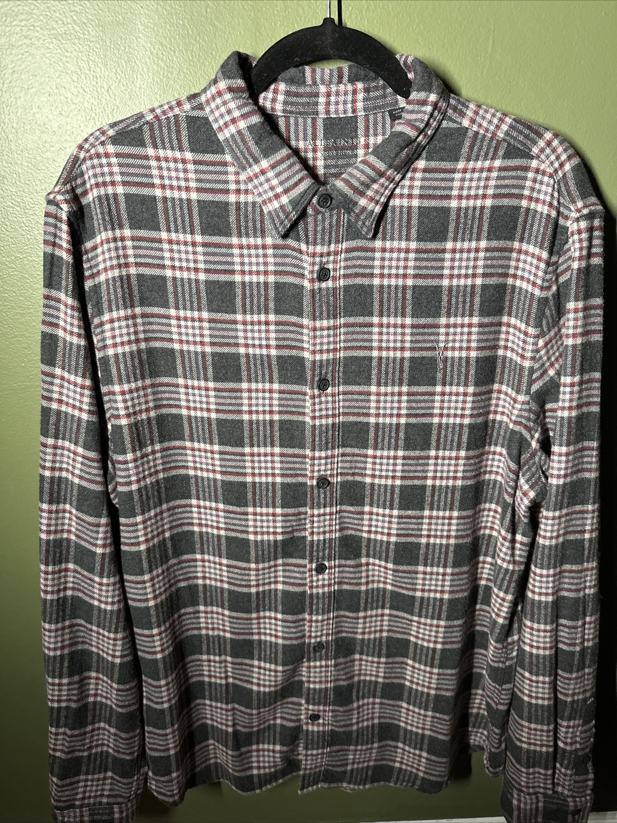 All Saints Mens Plaid Flannel Long Sleeve Shirt Grey … Gem