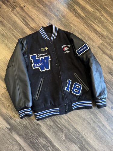 Vintage Game Sportswear Lincoln-Way Central Varsity Jacket “Jessica” Black Blue