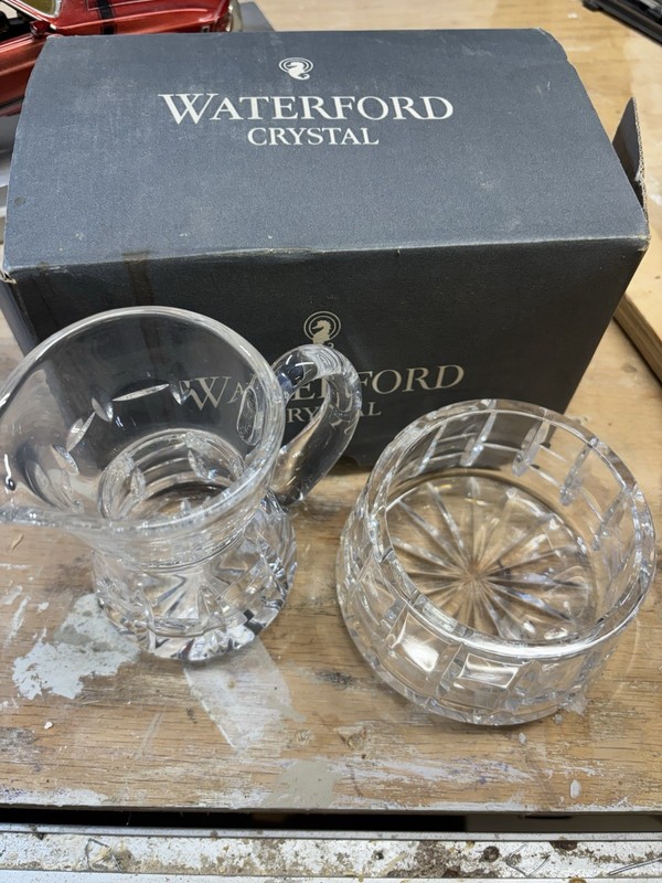 Waterford Cut Crystal Clear 2pc Creamer & Sugar Bowl Set, Handles