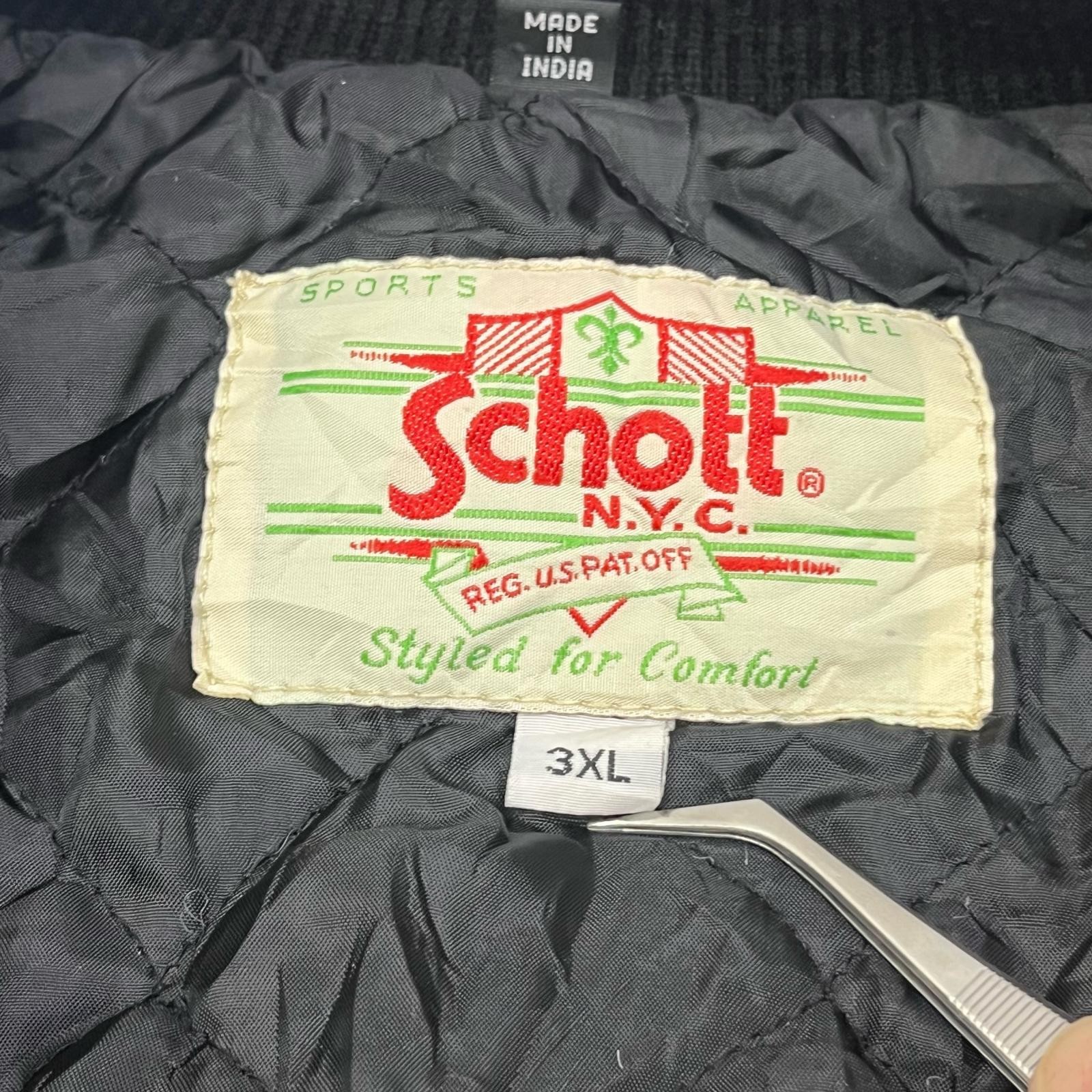 Used Schott Leather Patch Stadium Jacket Black Ka… - image 4