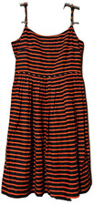 J CREW Red Navy Striped Strappy Dress Fit & Flare Size 2 Linen Cotton Blend