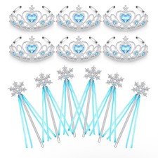 12 Pcs Princess Crowns Tiara and Wand for Little Girl Silver Heart Jewel Plastic