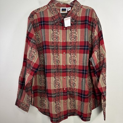 CST Sport Womens 1X Button Down long sleeve shirt Embroidered Paisley Plaid