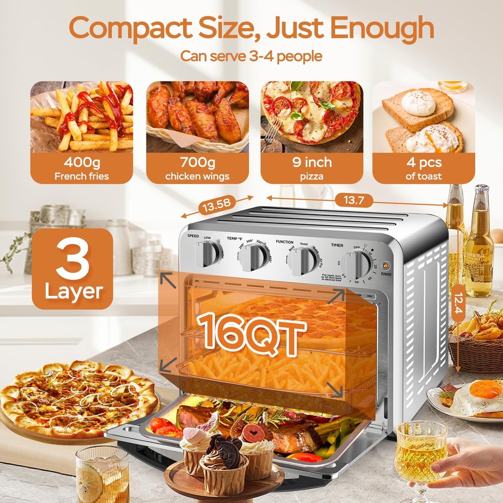 4-Slice Air Fryer Toaster Oven with Convection for Countertop Cooking 4-Slice Air Fryer Toaster Oven with Convection for Countertop Cooking