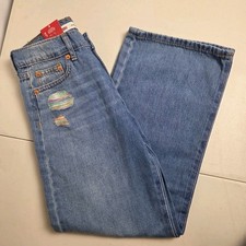 Levi  s Denim Jeans Girls 8 Wide Leg 25" Clean Getaway Rainbow Colored Thread