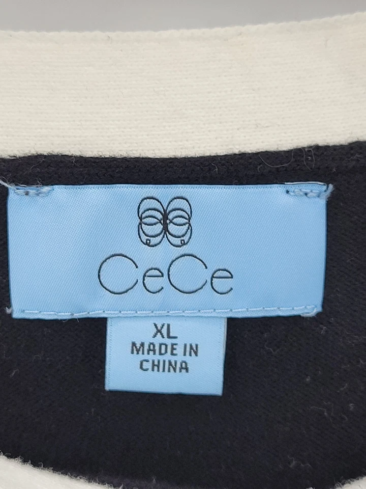 Blusa Popover CeCe Top Mujer XL Negra Blanca Cuello Atado Elegante Manga Larga Foto 3 de 4