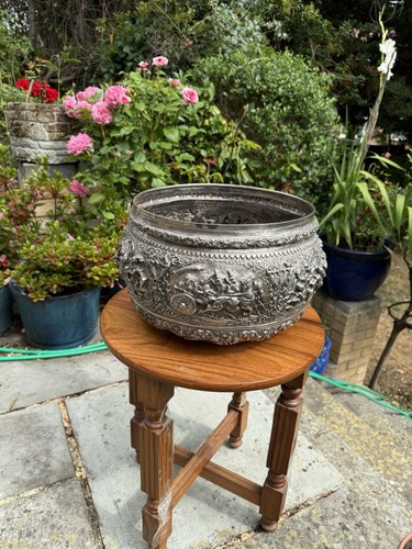 Antique 19th Cent Solid Silver Burmese Super Large Bowl Centerpiece 2354.6 Grams - Picture 2 of 24