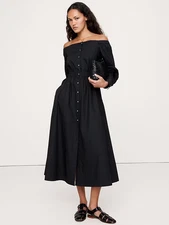 Banana - Cotton Poplin Off-the-Shoulder Long Midi Shirt Dress