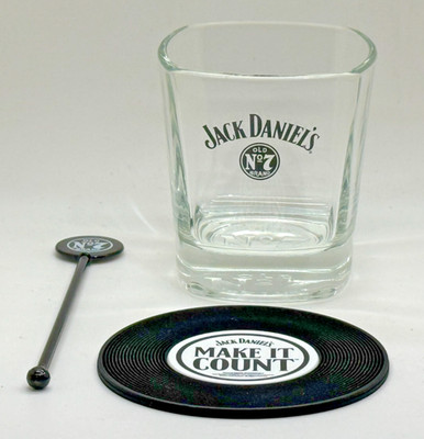 JACK DANIELS GLAS, UNTERSETZER & RÜHRER - PUB HAUSBAR TUMBLER