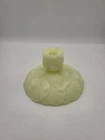 Fenton Water Lily Satin Custard Uranium Vaseline Glass Candle Stick Holder, 5x3