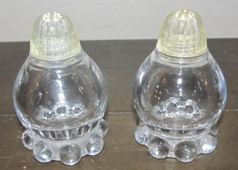 Vintage Imperial Clear Glass Candlewick Salt & Pepper Shakers w/ Beaded Base