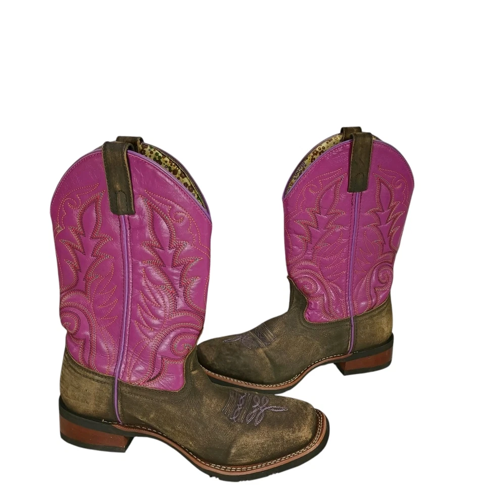 Laredo Purple Square Toe Leather Cowgirl Boots 5609 Woman's Size 9M Embroidered - Image 4 of 4